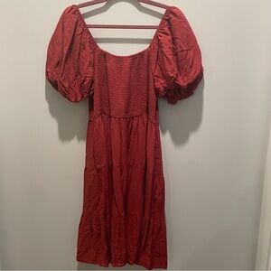 Chic Puff Sleeve Red Dress